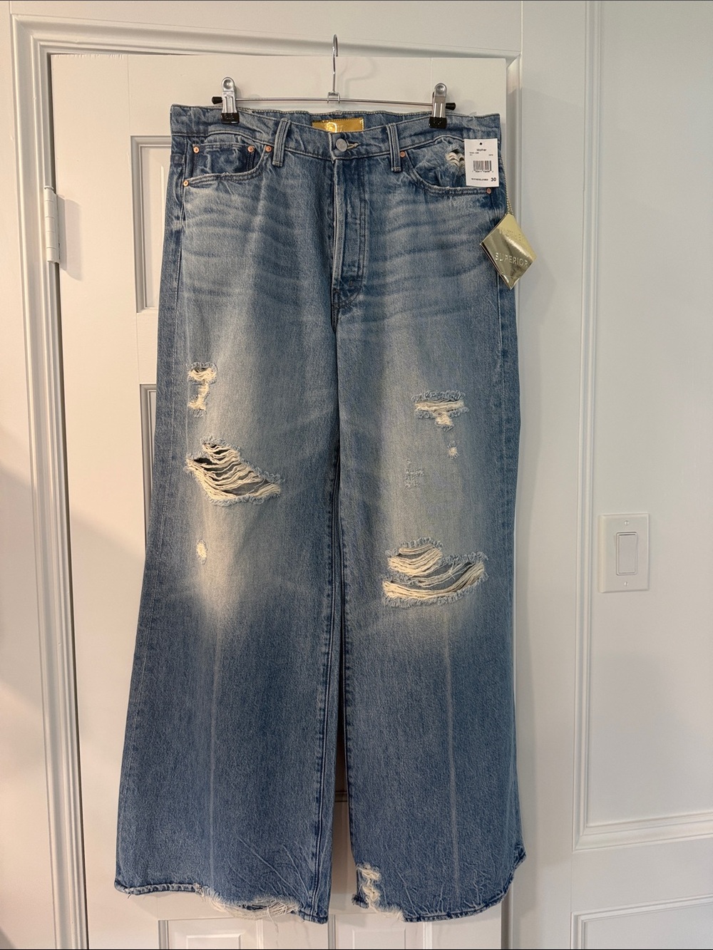 Mother Superior Distressed Wide-Leg Jeans